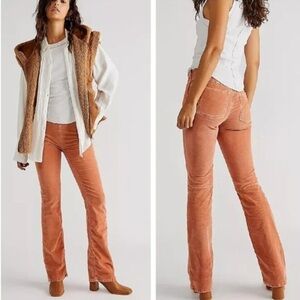 We The Free Women 28 Cognac Orange Jenny High Rise Cord Slim Flare Jeans FLAWED